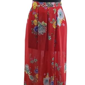 Freeway Sheer Red Floral Maxi Skirt NWT
